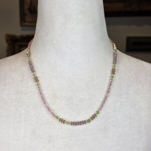 Vintage Inspired Pink Amethyst Peridot Crystal Beaded Necklace Magnetic Clasp